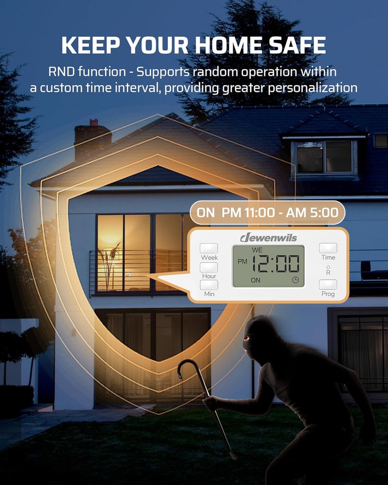 DEWENWILS 7 Day Heavy Duty Timers for Electrical Outlets, Dual Outlet Digital Timer, 3 Prong Programmable Light Timer for Indoor Lamp, Light, Fan, Pets, Home, Kitchen, Office, 125V 60Hz, 1 Pack - Image 5